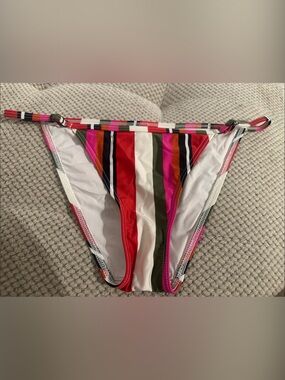 Striped Multicolor Women’s bikini botton- Vibrant Red, Pink & Olive